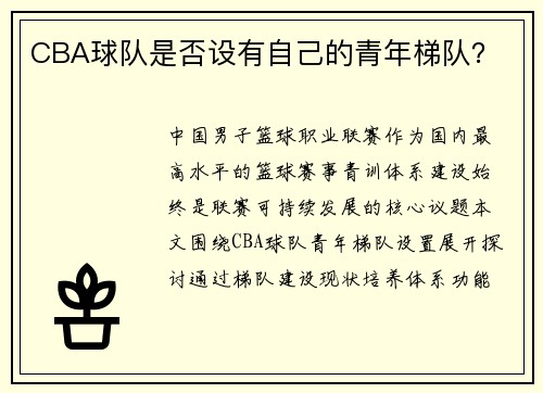 CBA球队是否设有自己的青年梯队？